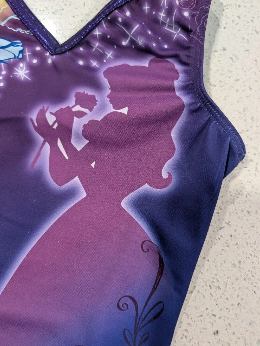 DISNEY GK Elite Gymnastics Dance Leotard Child CM Medium Princess Beauty & Beast